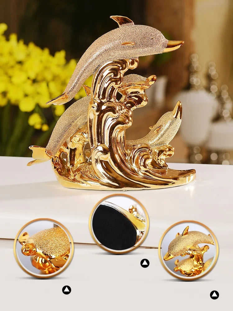 Wedding Decor Crafts Ceramic Creative Room Decoration Handicraft Gold Animal  Porcelain Figurines Decorations