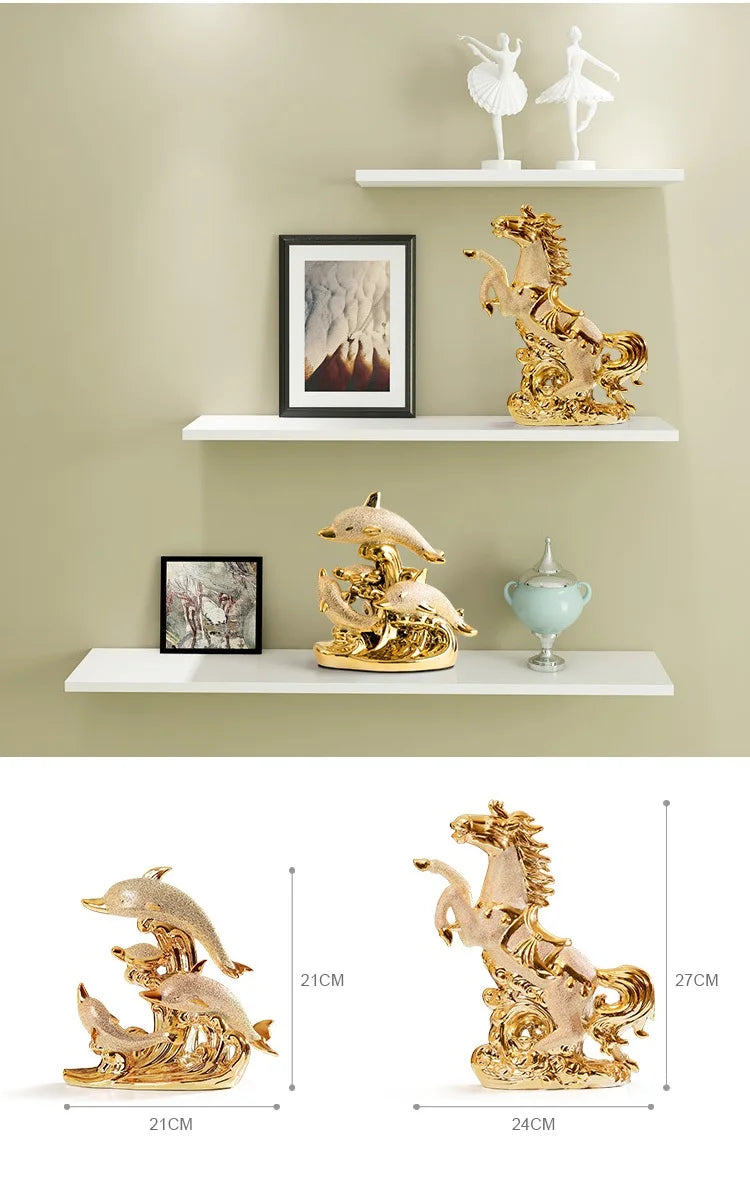 Wedding Decor Crafts Ceramic Creative Room Decoration Handicraft Gold Animal  Porcelain Figurines Decorations