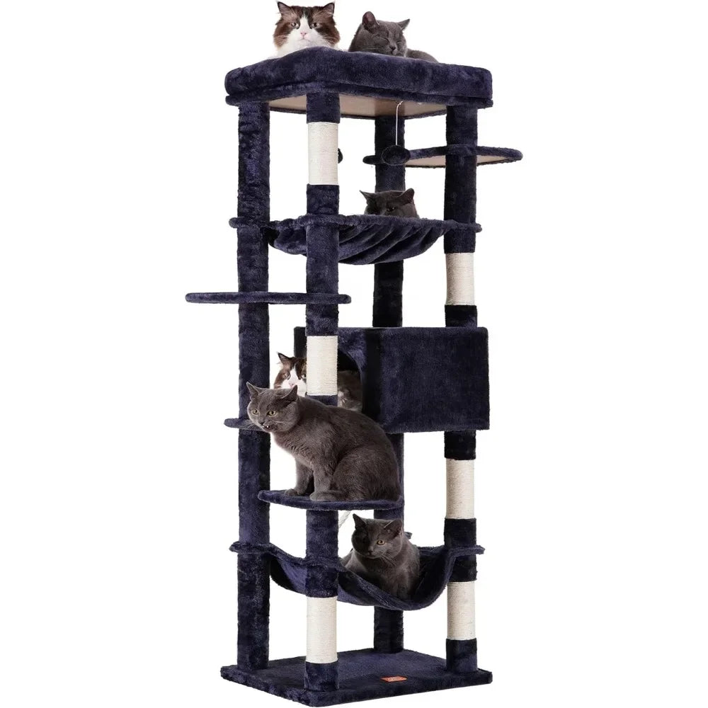 Cat Tree for Large Cats 20 lbs Heavy Duty,69 inches XXL Cat Tower for Indoor Cats,Multi-Level Cat Furniture Condo Plush Perch