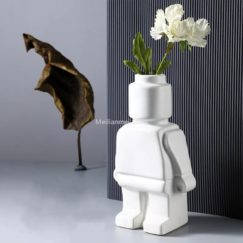 Nordic style ceramic robot vase indoor flower pot modern home interior decoration white goods decoration office desk decoration