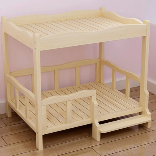 Multi Functional Dog Bed Solid Wood Pet Sleeping Quarters With Storage Rack Double Layer Teddy Puppy Bedstead Princess Cat Berth