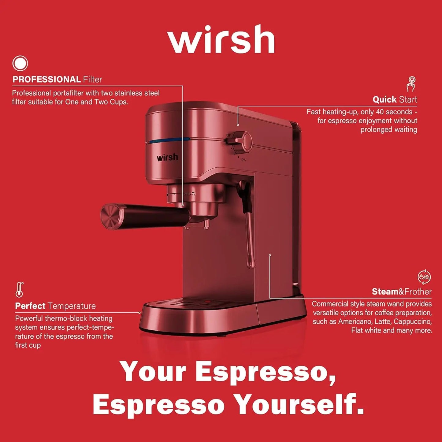 Espresso Machine,20 Bar Espresso Maker with Commercial Steamer for Latte and Cappuccino, Expresso Coffee Machine with 42 o