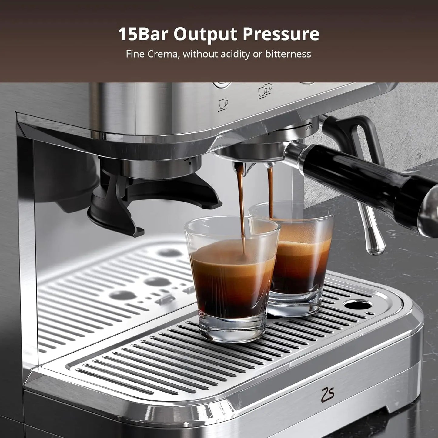 Espresso Machine with Built-In Grinder and Milk Frother, 15 Bar Cappuccino and Latte Maker, Gift for Coffee Enthusi