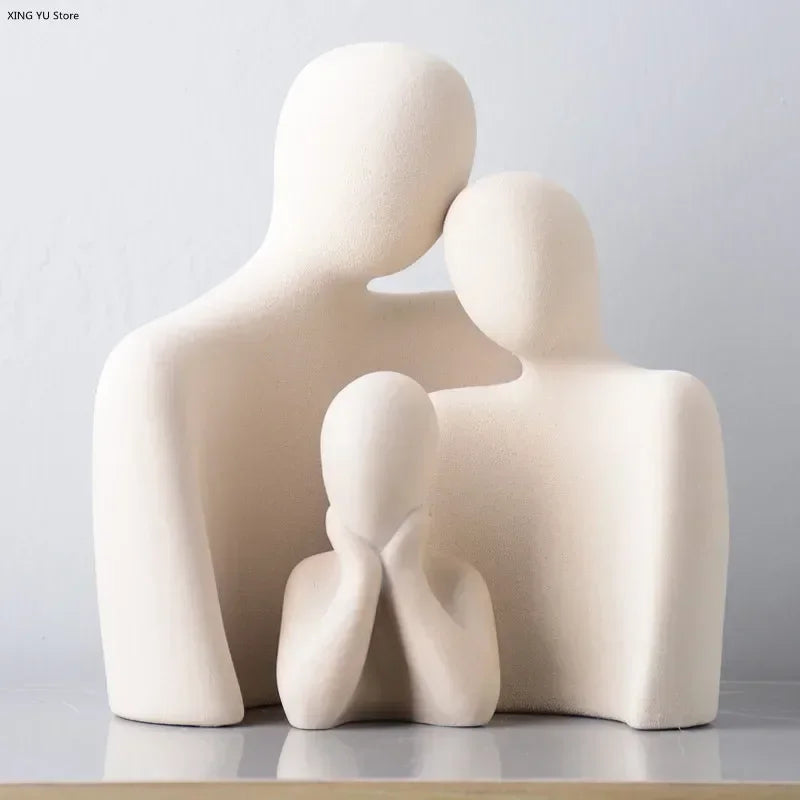 Home Decor Sculpture Ceramic Figure Statue Ornament Abstract Art Hugging Couple Statue Happy Family Modern Home Decor Crafts