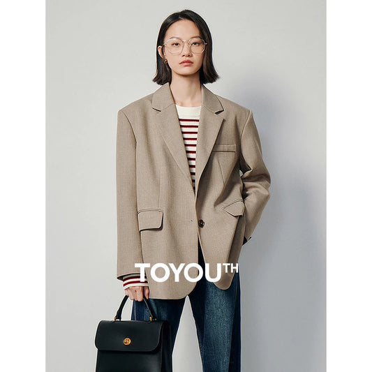 Women Blazer Jacket Spring New Oversize Back Split Hem Solid Color Office Lady Fashion Casual Suit