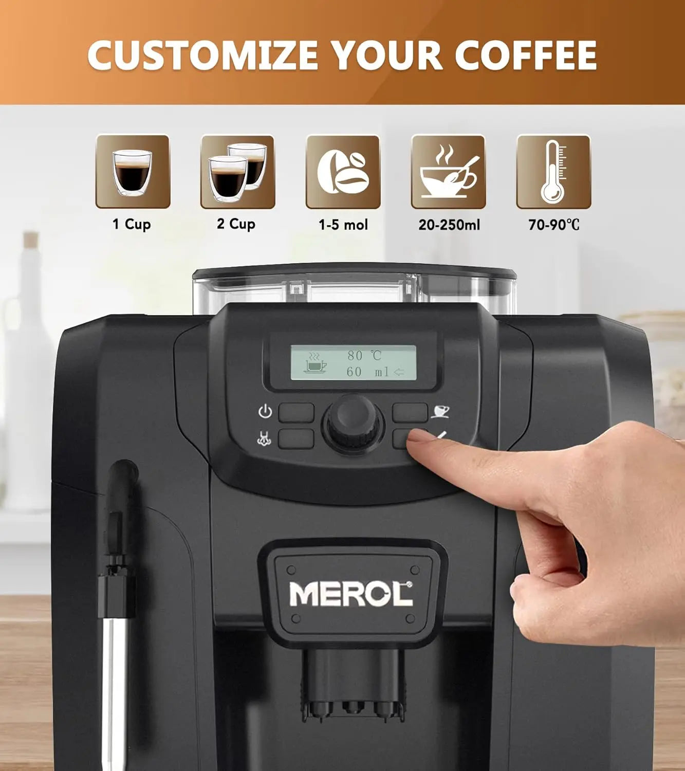 Automatic Espresso Coffee Machine, 19 Bar Barista Pump Coffee Maker with Grinder and Manual Milk Frother Steam Wand for Ca