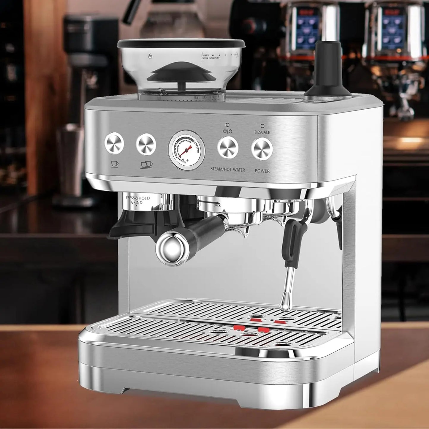 Espresso Machine with Built-In Grinder and Milk Frother, 15 Bar Cappuccino and Latte Maker, Gift for Coffee Enthusi