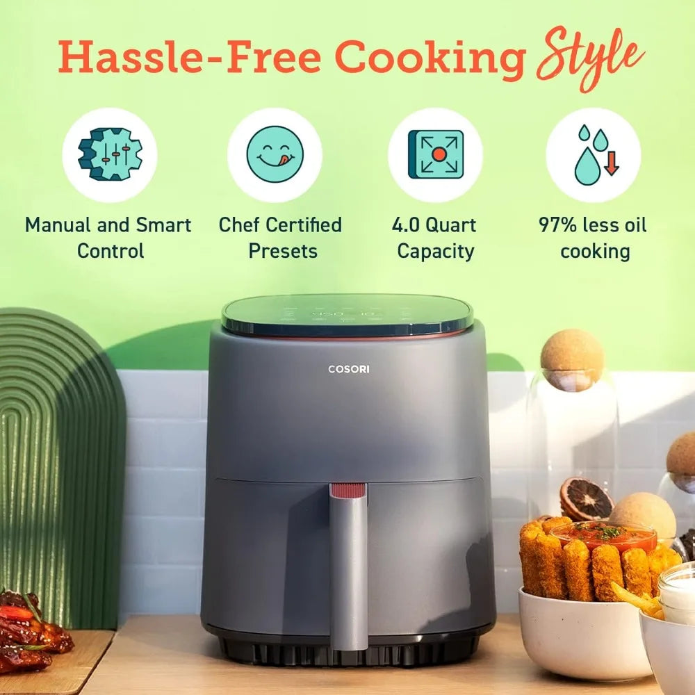 Air Fryer 4 Qt, 7 Cooking Functions Airfryer, 150+ Recipes on Free App, 97% less fat, Dishwasher-safe, Smart, Truffle Gray