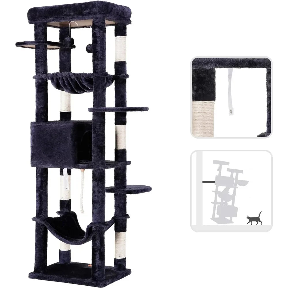 Cat Tree for Large Cats 20 lbs Heavy Duty,69 inches XXL Cat Tower for Indoor Cats,Multi-Level Cat Furniture Condo Plush Perch