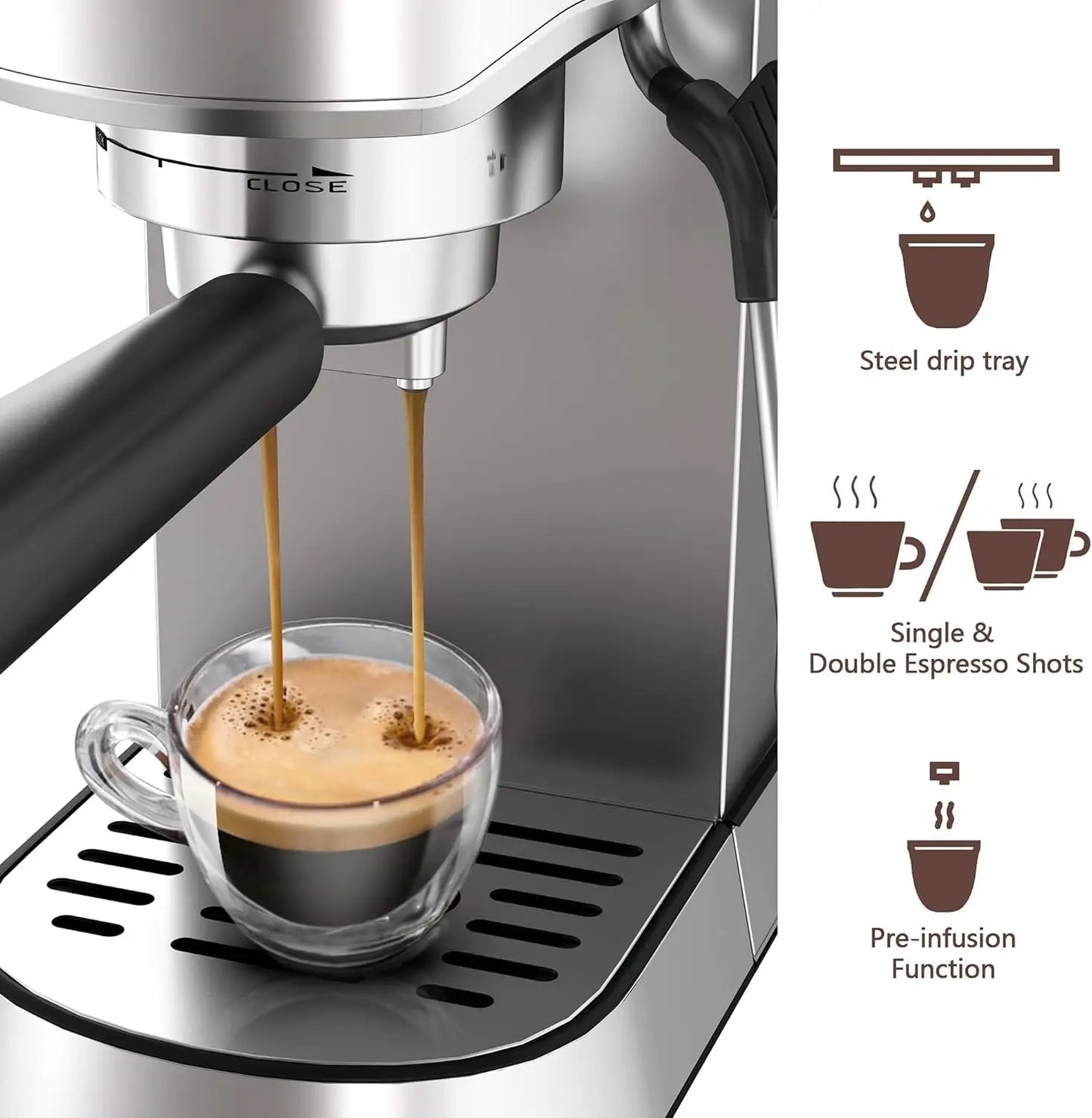 Espresso Machine,20 Bar Espresso Maker with Commercial Steamer for Latte and Cappuccino, Expresso Coffee Machine with 42 o