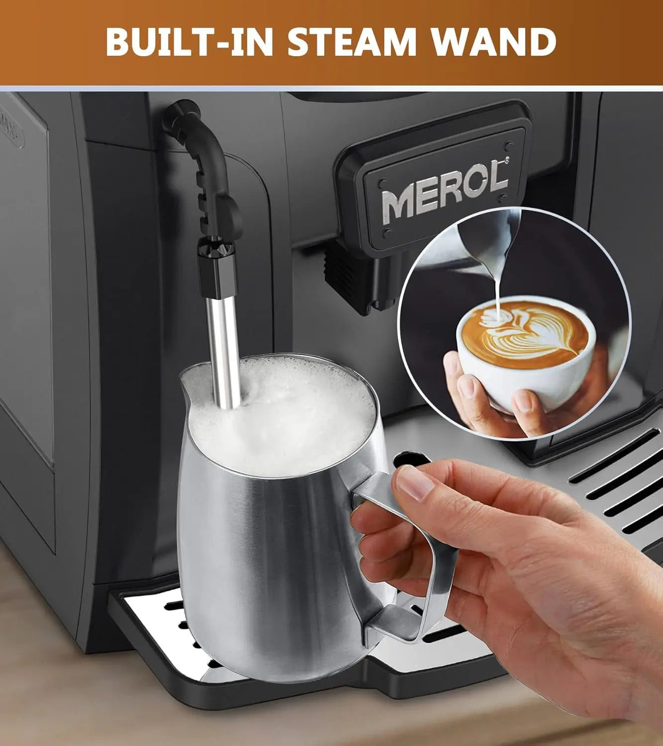 Automatic Espresso Coffee Machine, 19 Bar Barista Pump Coffee Maker with Grinder and Manual Milk Frother Steam Wand for Ca