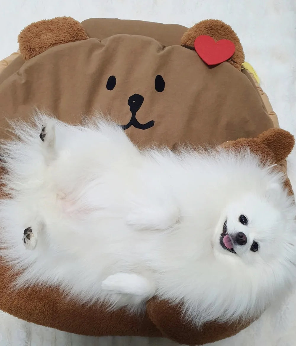 INS Winter Warm Kennel Pet Cat Puppy Dog Bed Thermal Insulation Sleeping Bag Bear Semi-Open Plus Velvet Cushion Dog Accessories